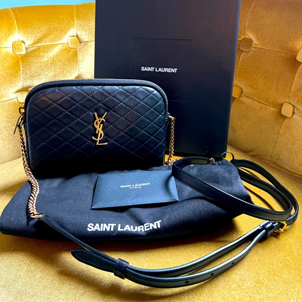 Yves Saint Laurent Black Crossbody Bag with Gold Chain